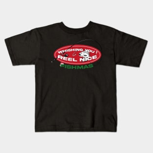 Wishing You Reel Nice Fishmas Funny Bass Fishing Christmas Kids T-Shirt